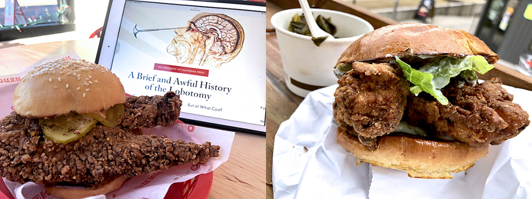 ATLANTA CHICKEN WARS?: Contenders for the golden comb, Hero Doughnuts and Buns (left) and How Crispy Express. 