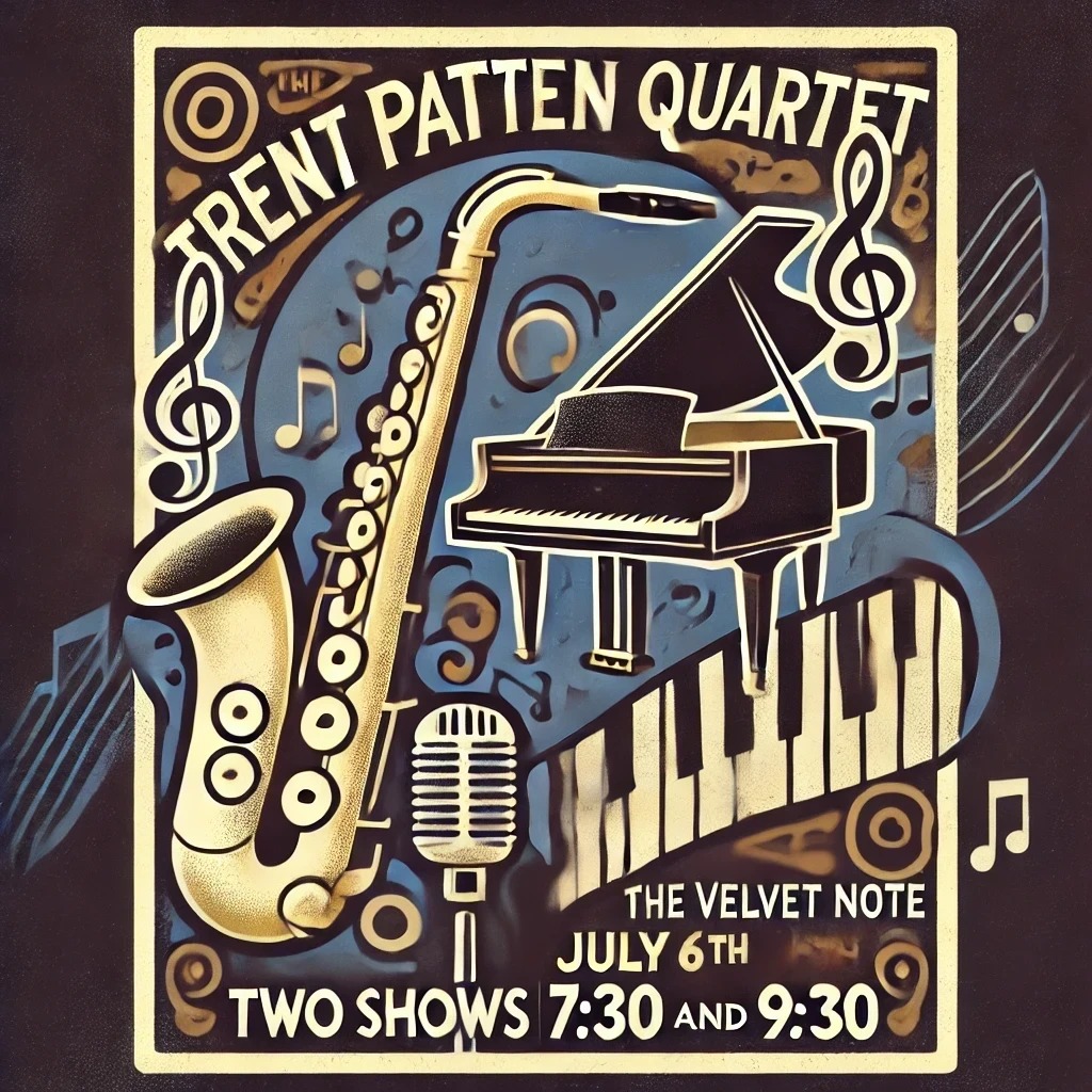 DALL·E 2024 07 01 10.24.30   Create A Poster In The Style Of A Joni Mitchell Painting. The Design Should Feature A Jazz Theme And Include Elements Like Musical Notes, A Saxophone,