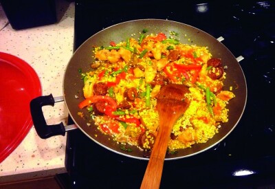 PREPPING: Cooking the paella. courtesy of Cesar Restreppo