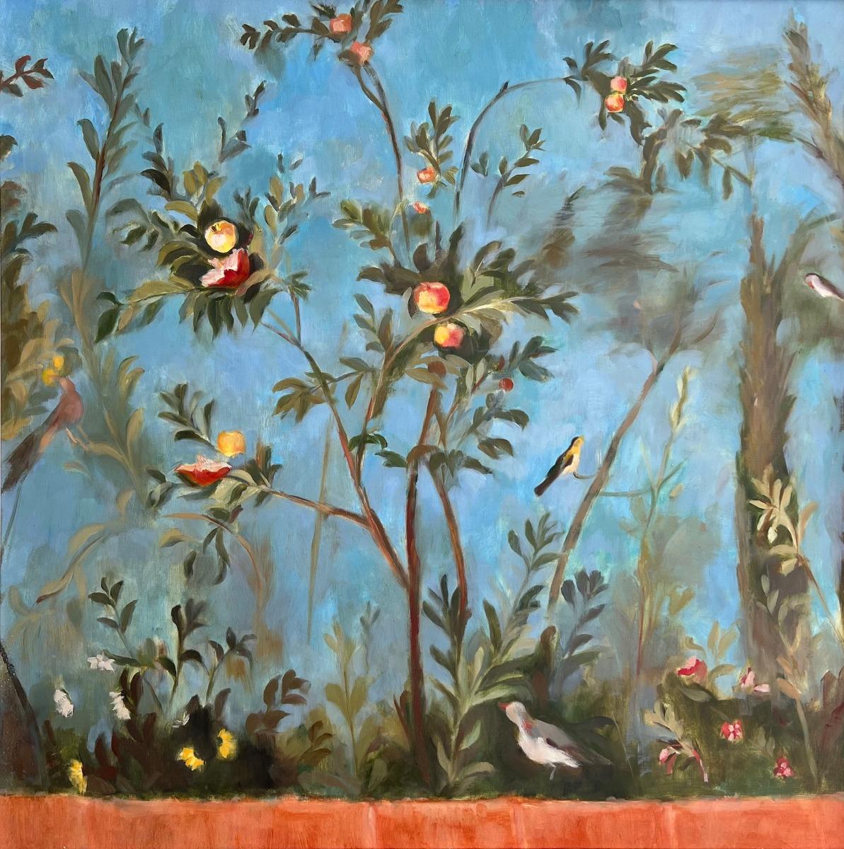 Allison B Cooke, Birds In The Gardens Of Pompeii, Egg Tempera 24x24 Inches