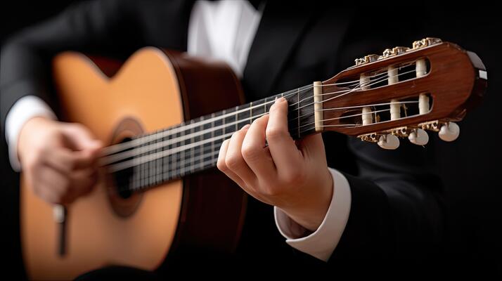 A Person In A Suit Is Playing An Acoustic Guitar Photo