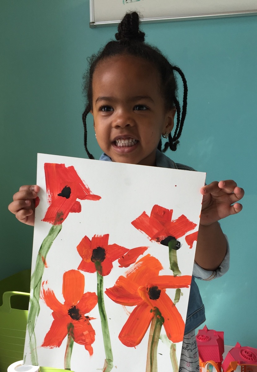 Girl PreK Art Flower Painting