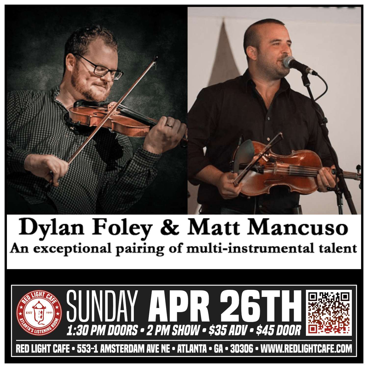 Dylan Foley Matt Mancuso Traditional Irish Music Red Light Cafe Atlanta Ga Apr 26 2026 2pm SQ