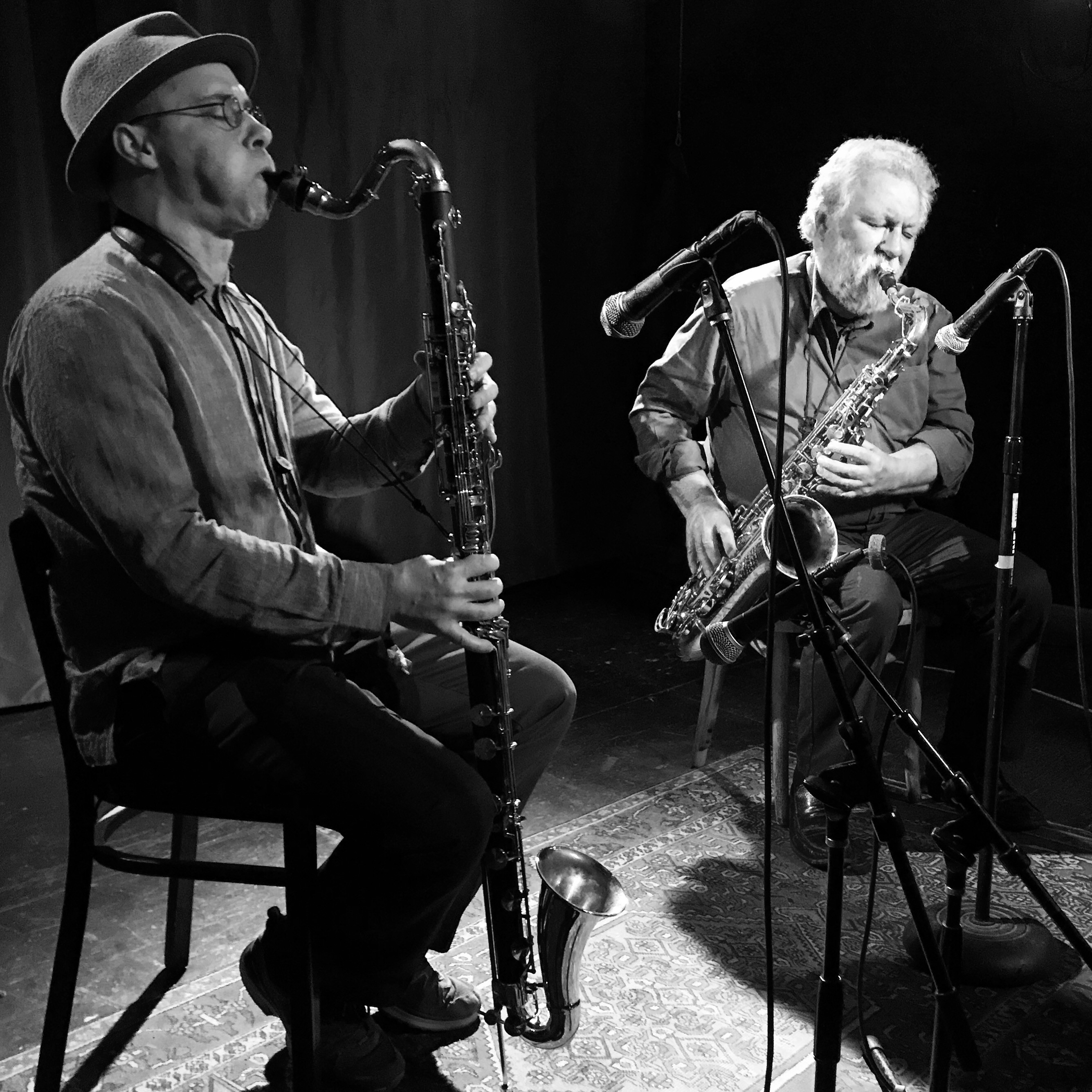 Ned Rothenberg (left) and Evan Parker at the Pilot Light. Photo by Chad Radford