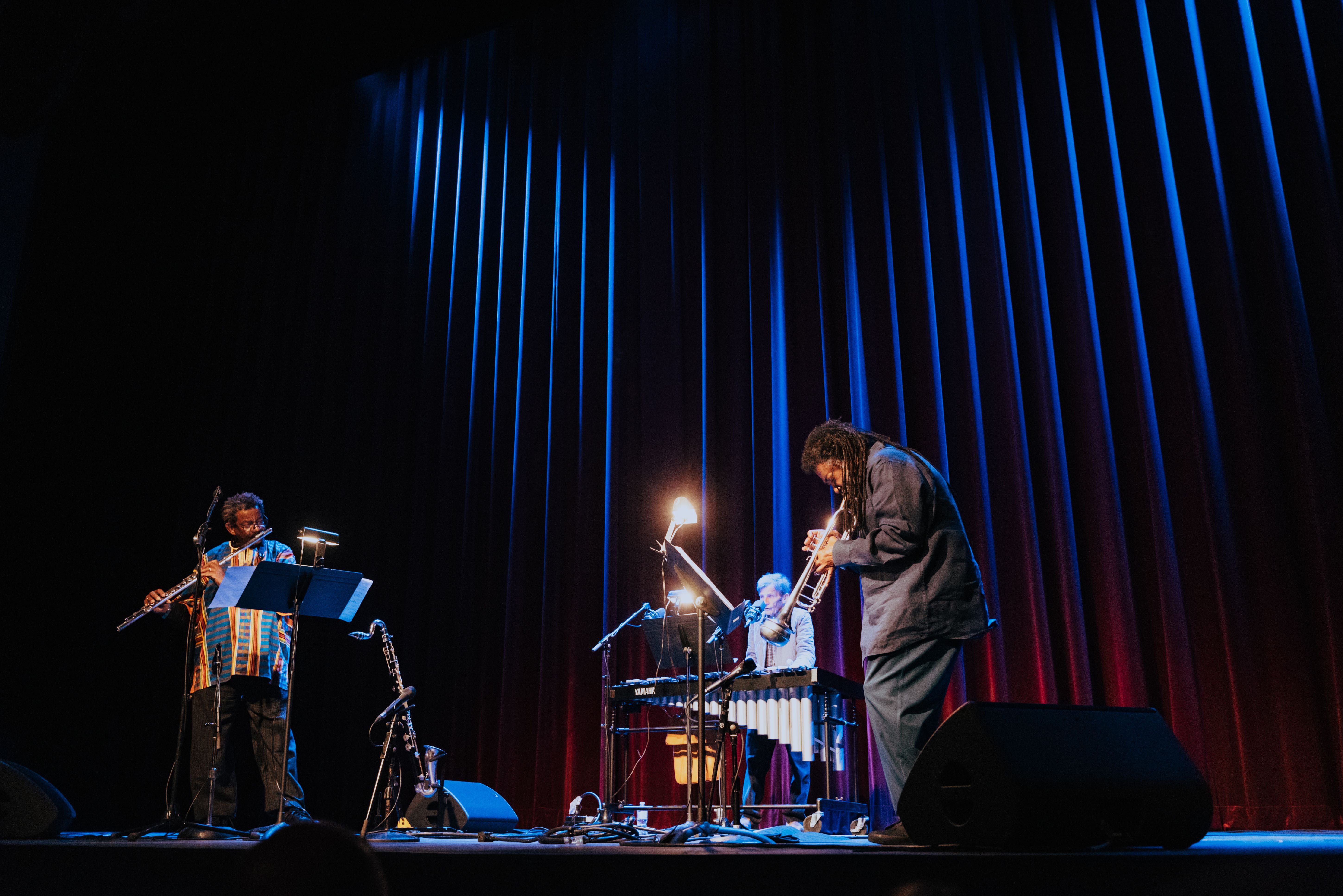 Dwight Andrews (left), Bobby Naughton, and Wadada Leo Smith. Photo by Nathan Zucker.