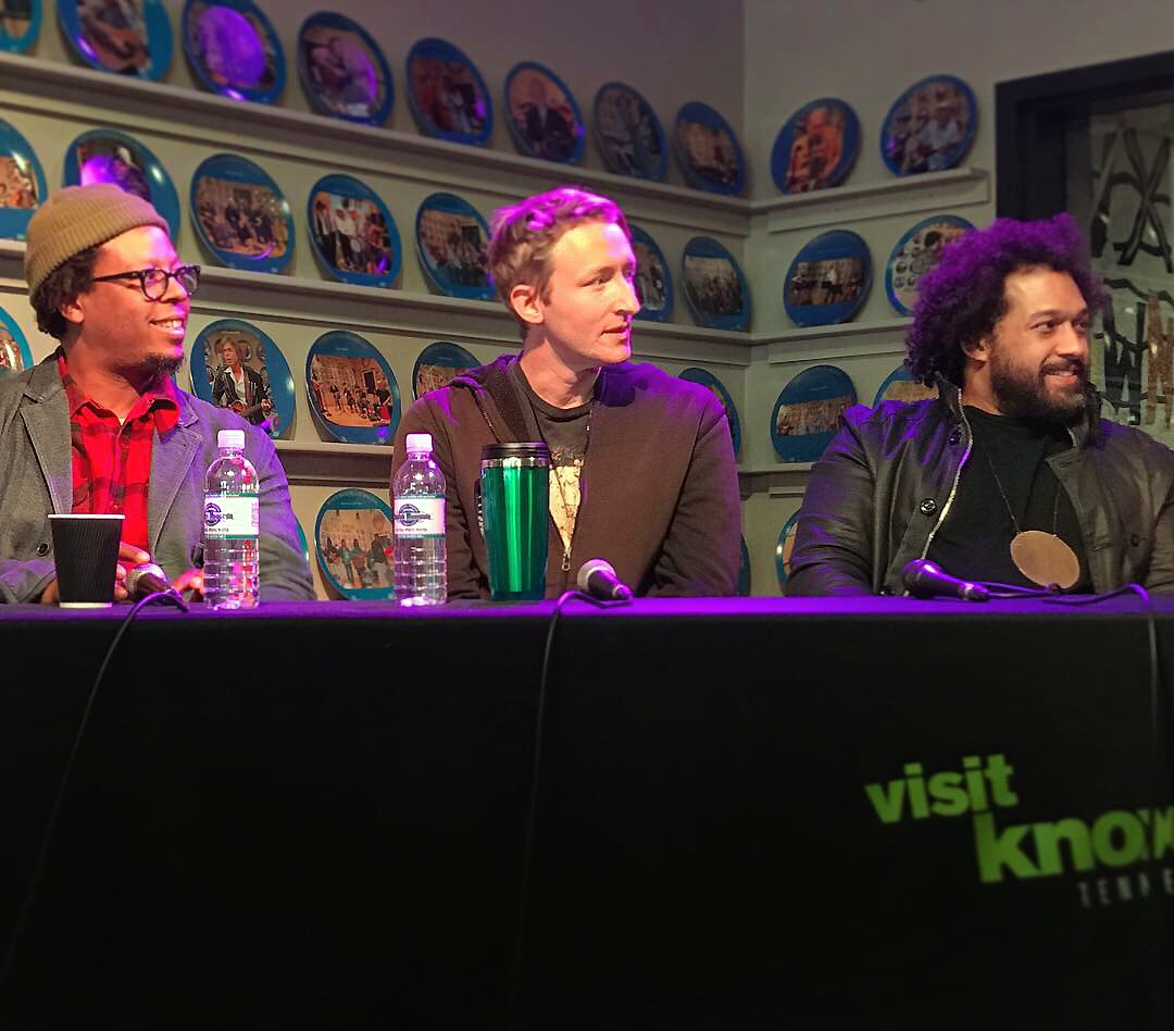 Jeff Parker of Tortoise (from left), Shane Parish of Ahleuchatistas, and Makaya McCraven at the International Anthem panel on redefining progressive music. Photo by Chad Radford.