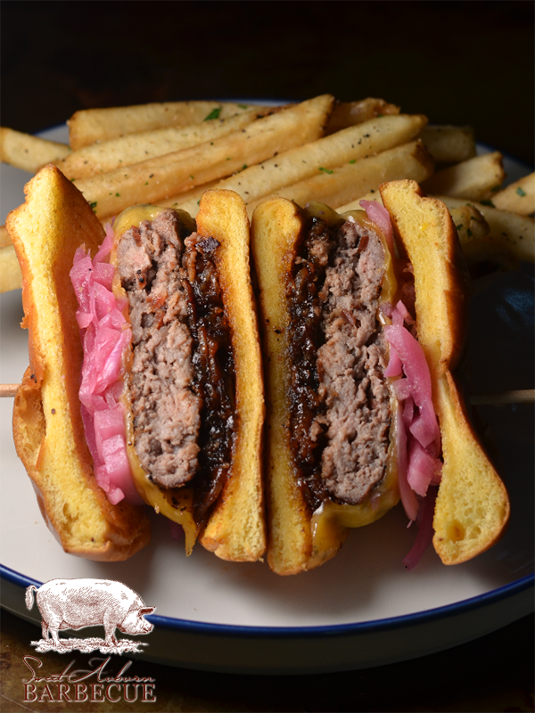 Bourbon Maple Bacon Cheese Burger   Sweet Auburn BBQ