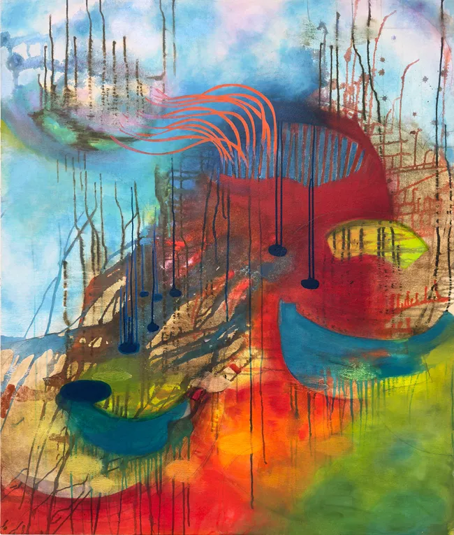 Susan Ker Seymer Weathering Red 2025 Acrylic Walnut Ink Sumi Ink Graphite On Canvas 60x50