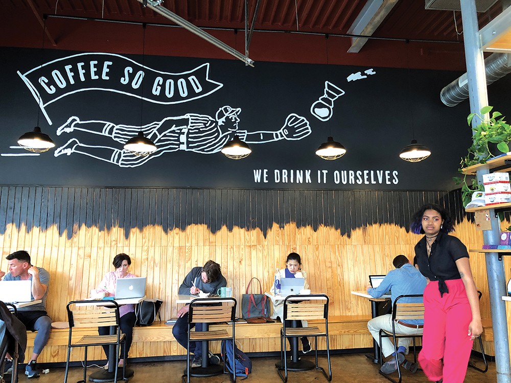 STILLER PARK COFFEE: Every inside table is a work station. Photo: Cliff Bostock.