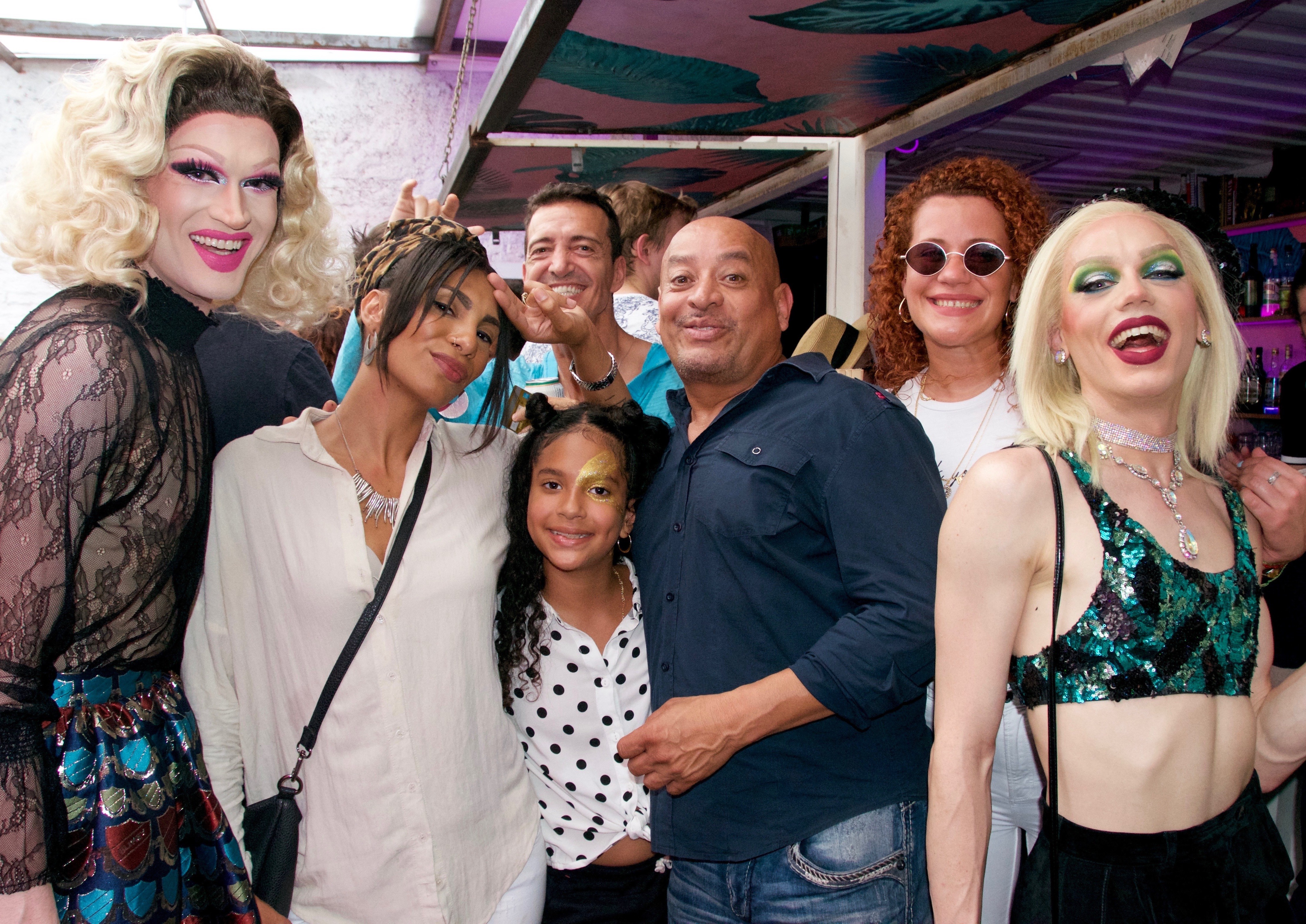 The Castillo family poses with CL's 2018 Best of Atlanta family Best Drag Queen and Best Event Host Brigette Bidet (right) and Nashville Queen Orchid. “This pic is everything! It embodies everything I love about Hacienda!” -Ree de la Vega, Event Organizer and Creator. Photo by Ema Carr.