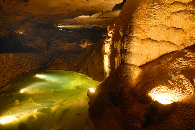To get to the Volcano Room where the show was held concertgoers walked a half mile through the cave passed beautiful rocks and a small cave lake.