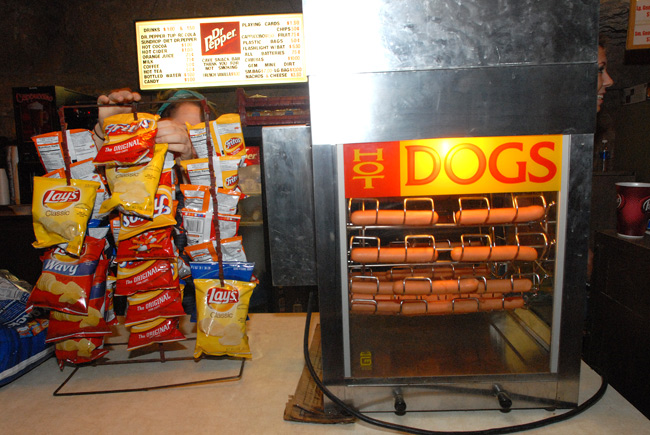 The concession stand inside the Volcano Room included hot dogs and chips.