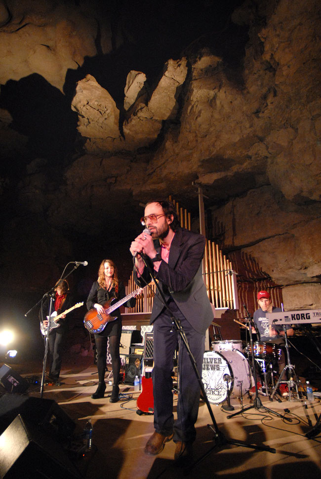 The stage backdrop was all cave rocks.