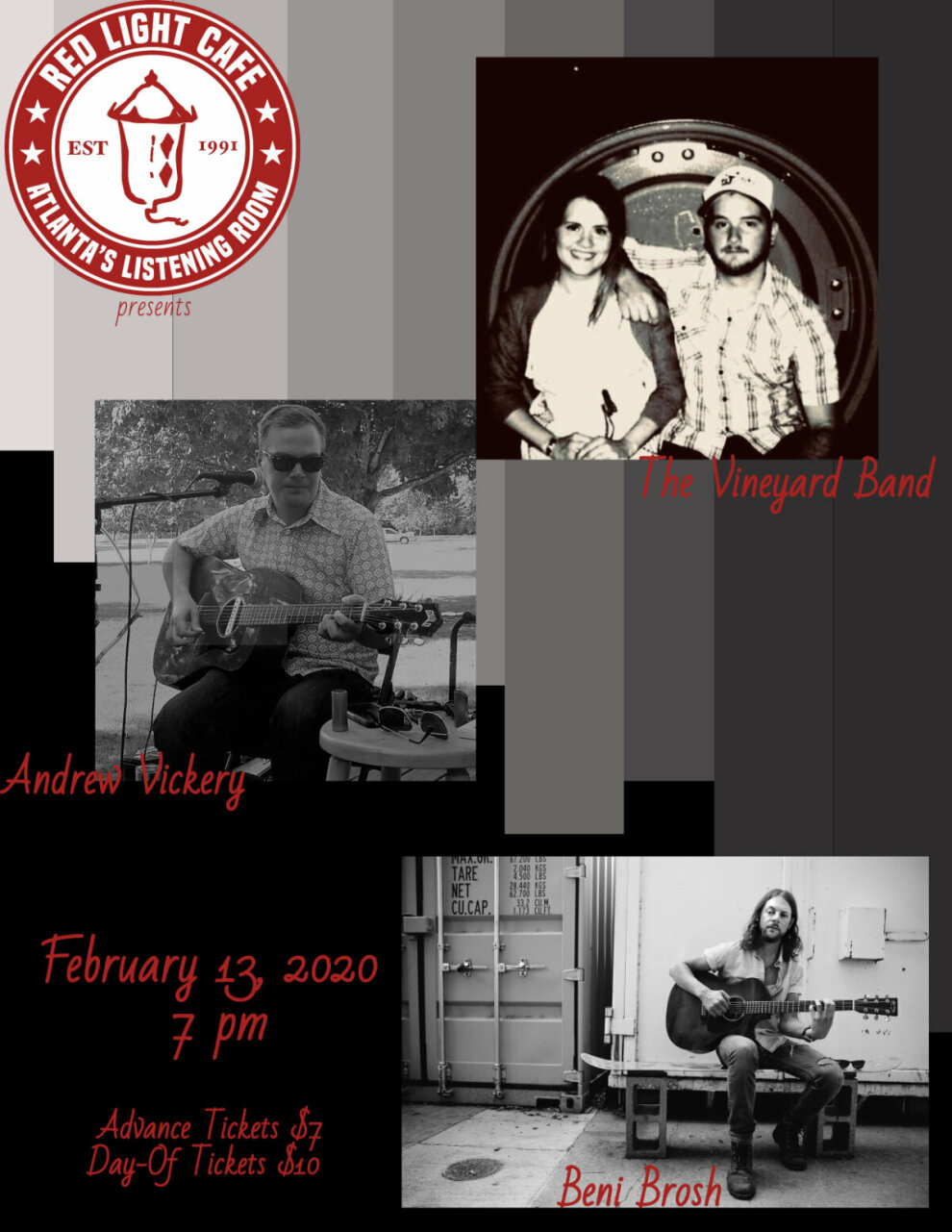 Andrew Vickery Beni Brosh The Vineyard Band At Red Light Cafe Atlanta Ga Feb 13 2020 Poster 1200