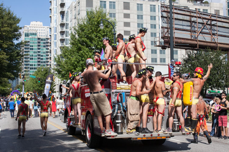 Swinging Richards' strippers decked out on a fire engine.