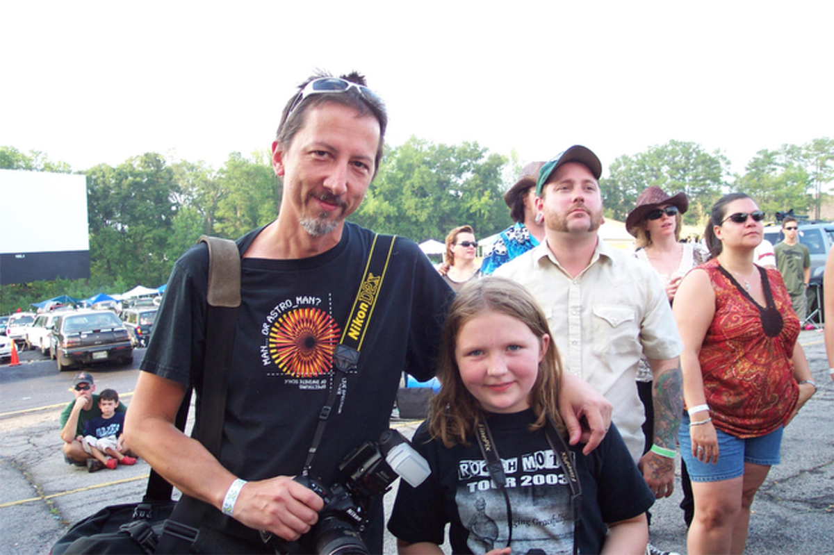Frank Mullen (left) with Roach Motel fan, Flannery Williams