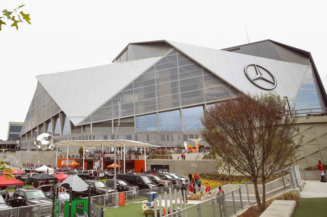 Home Depot Backyard is under construction next to Mercedes-Benz Stadium 