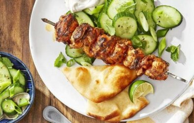 Grilled Spiced Chicken Skewers With Cucumber Salad