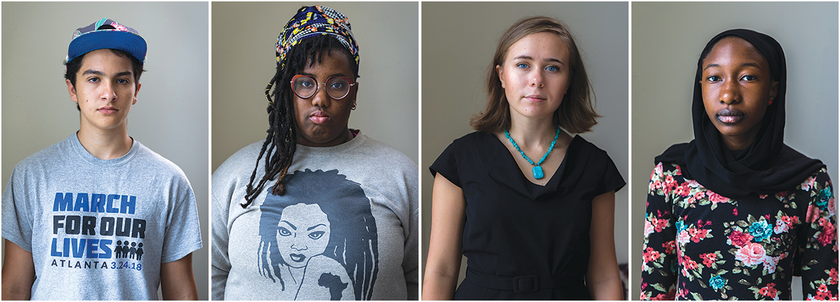 MARCH FOR OUR LIVES MEMBERS: From left, Royce Mann (16), Lyric Gaskell (16), Adrina Bradley (18), and Nurah Abdul Hawk (14).
 Photo by Ian Marceda and Jacob Ross.