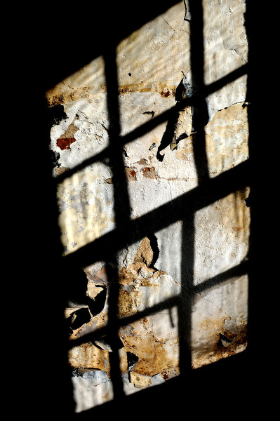 Sunlight shines through a back stairwell window. Photo by Joeff Davis.
