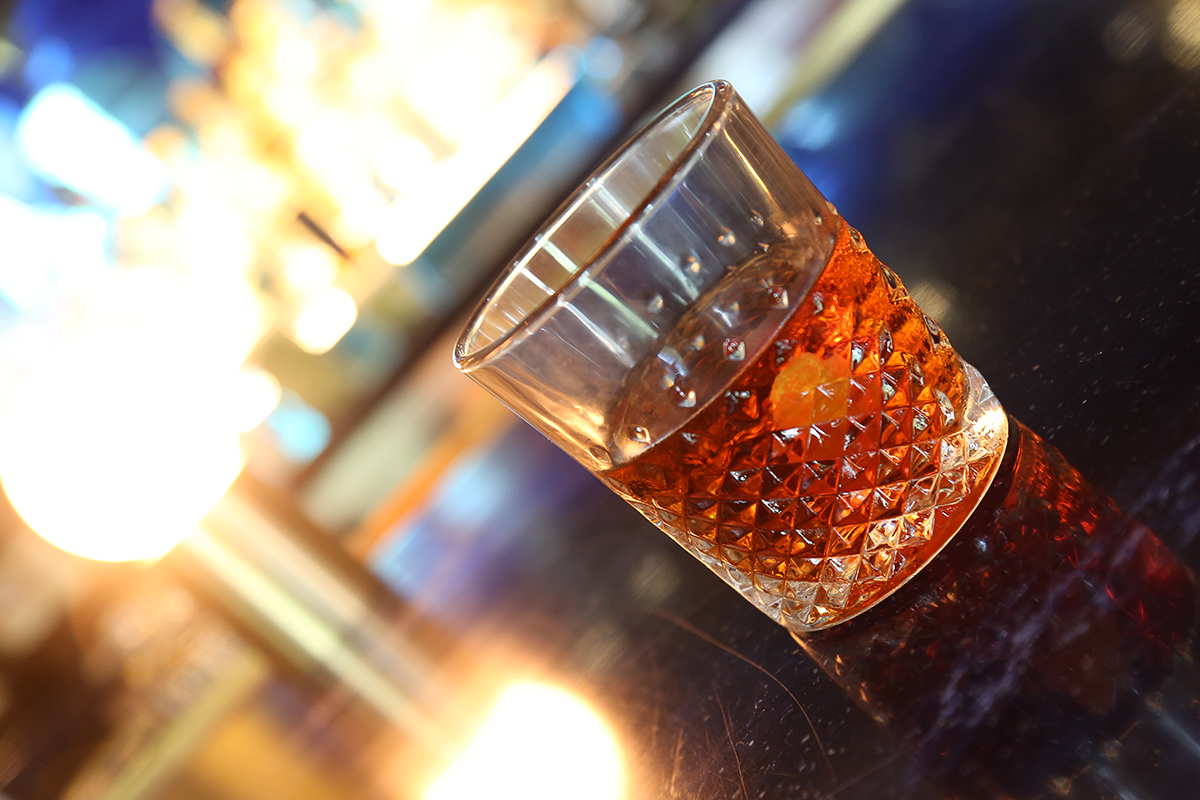 The Perfect Storm: Rooibos-infused Bahnez mezcal, vermouths blanc & rouge, Peychaud's bitters, Herbsaint​.  Photo credit: Brandon English.