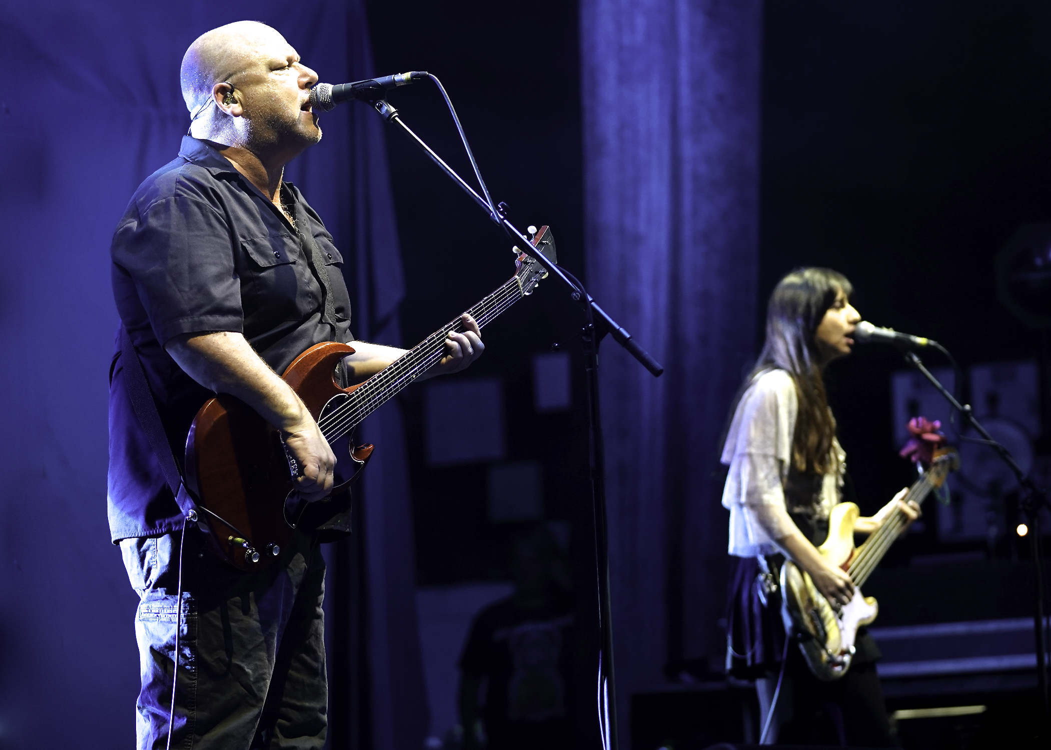 Black Francis (left) and Paz Lenchantin of the Pixies, July 27 at Cellairis Amphitheatre at Lakewood. Photo by Perry Julien.
