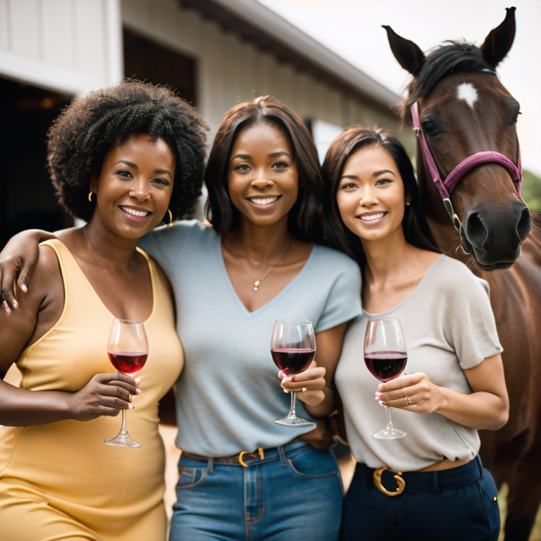 Women And Horse By Barn With Wine
