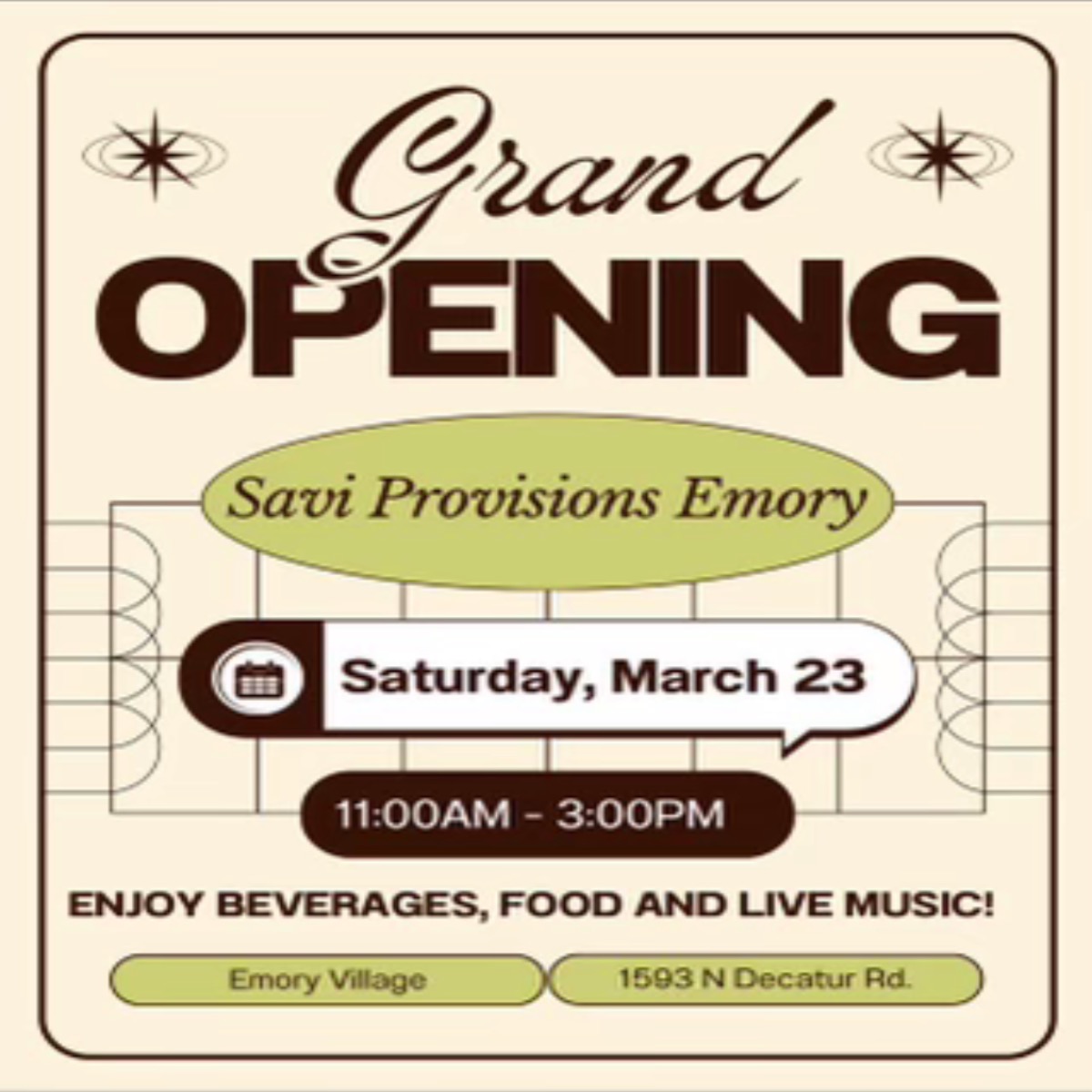 Savi Provisions Emory Grand Opening Invitation
